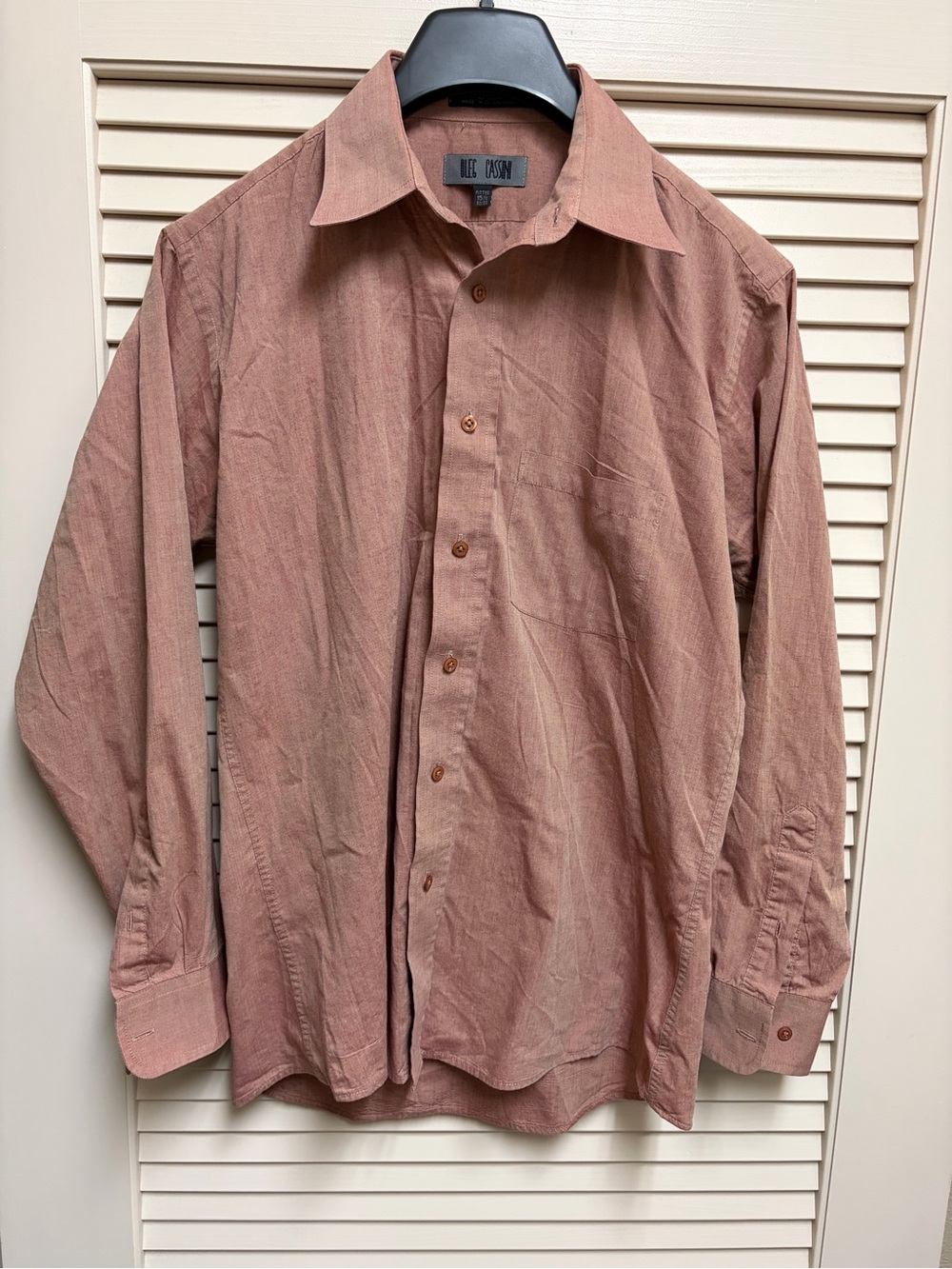 Oleg Cassini Mens 15.5 32/33 Salmon Dress Shirt Fitted Retro Single Needle